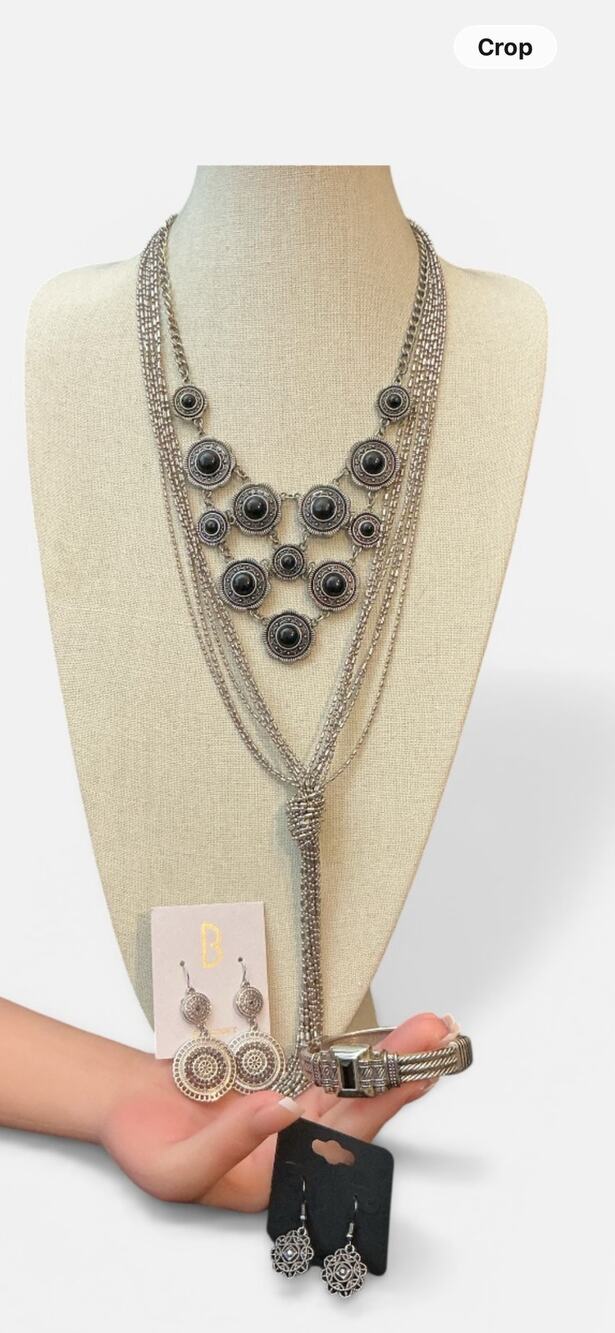 Vintage Silver Jewelry Bundle Tassel Necklace Bancroft Earrings Bracelet Set